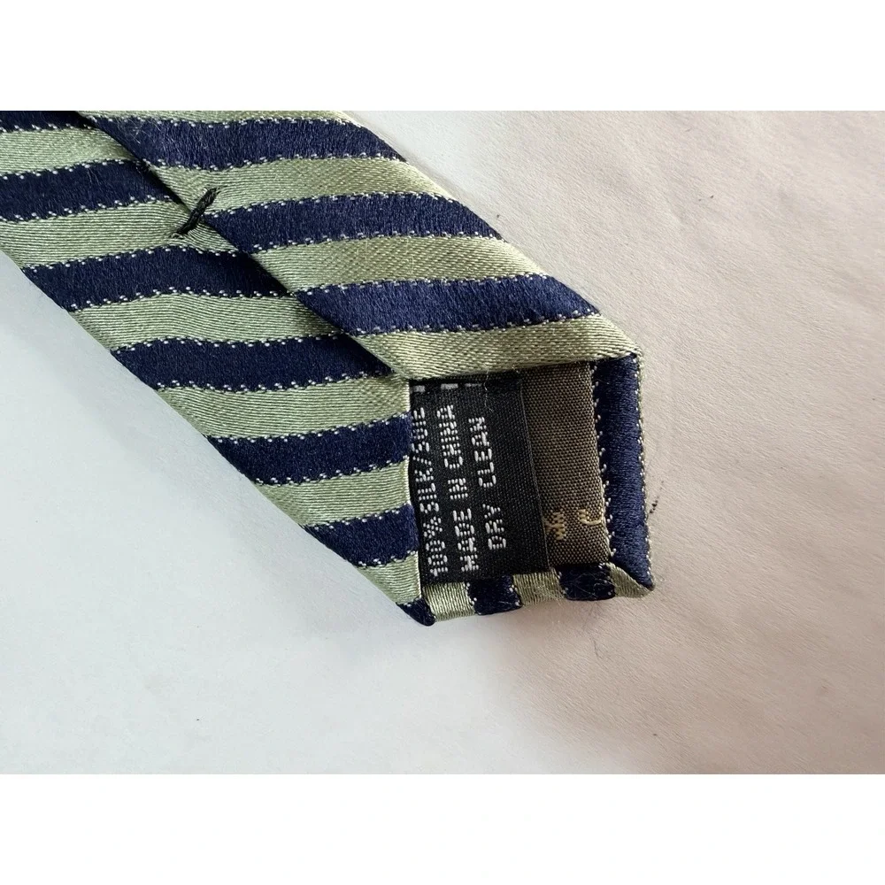 Calvin Klein Men's Silk Tie Navy Blue‎ & Light Green Diagonal Stripe Classic